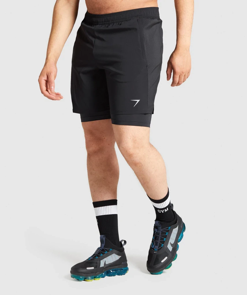 Men's 2 in 1 Sports Shorts Dry Fit Running Basketball Leggings Tights Pants  - Black - CY18NHIDCUI Size Medium