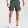 2 In 1 Compression Shorts Charcoal