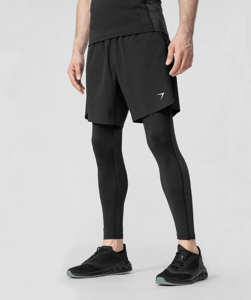 2 In 1 Full Compression Shorts Black