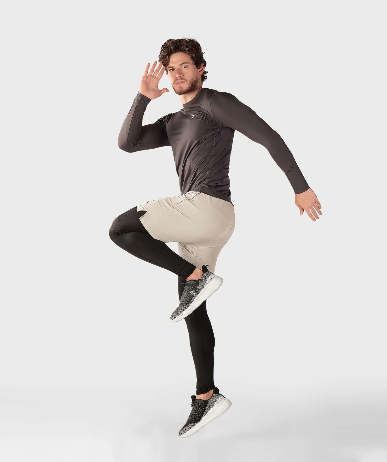 2 In 1 Shorts Full Compression Light Grey