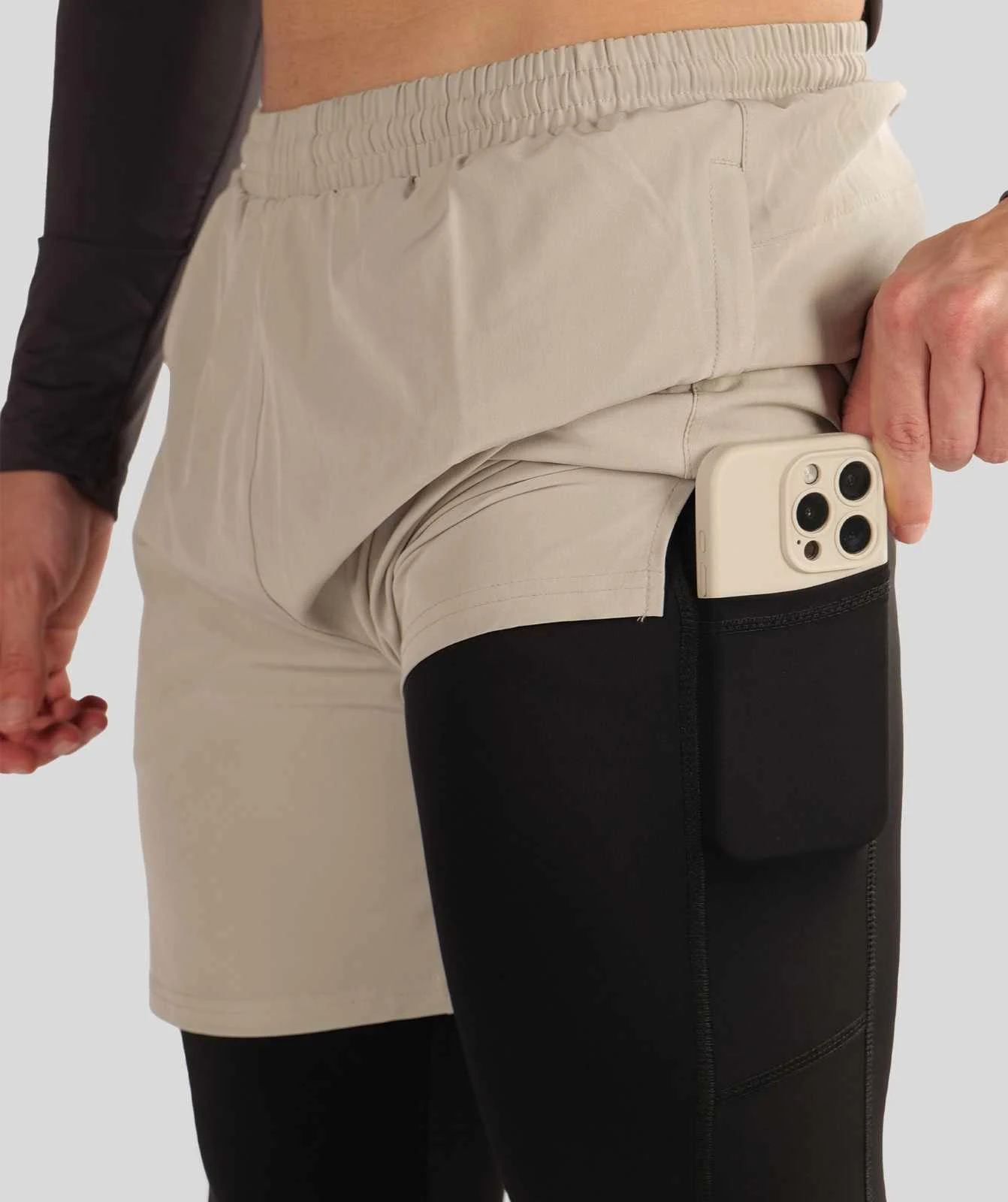 2 In 1 Shorts Full Compression Light Grey