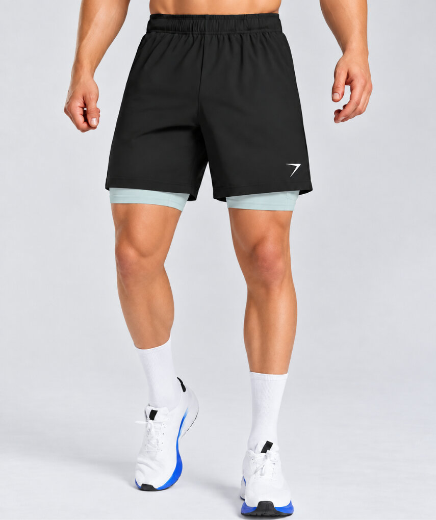 2 In 1 Shorts Black Contrast Mint
