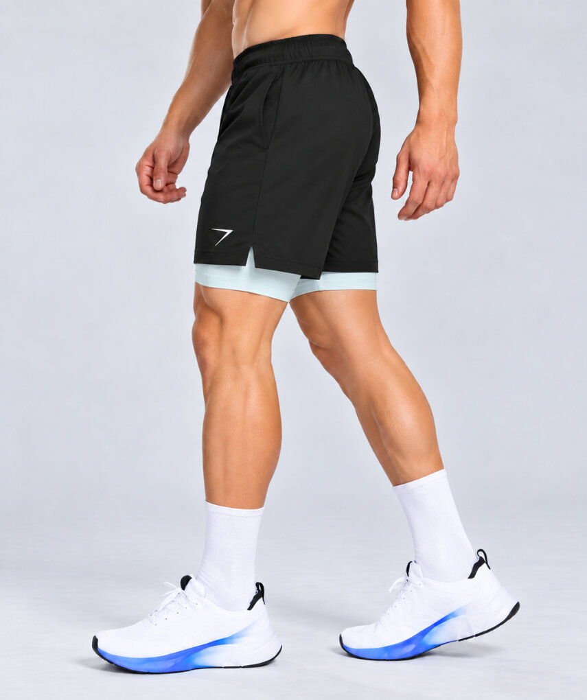 2 In 1 Shorts Black Contrast Mint